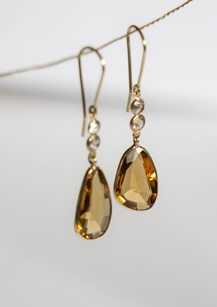 Honey Quartz & Diamonds Earrings