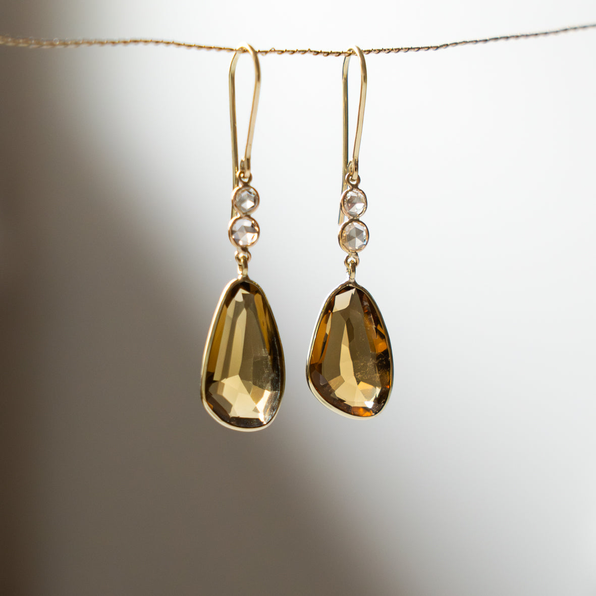 Honey Quartz & Diamonds Earrings