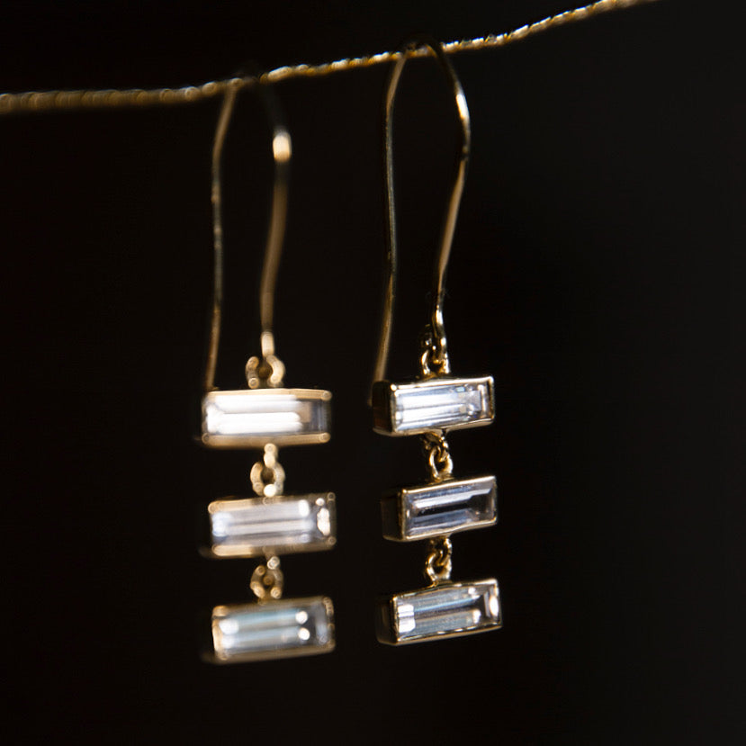Trio Baguette Sapphire Earrings