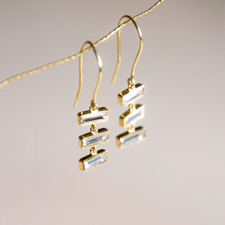 Trio Baguette Sapphire Earrings